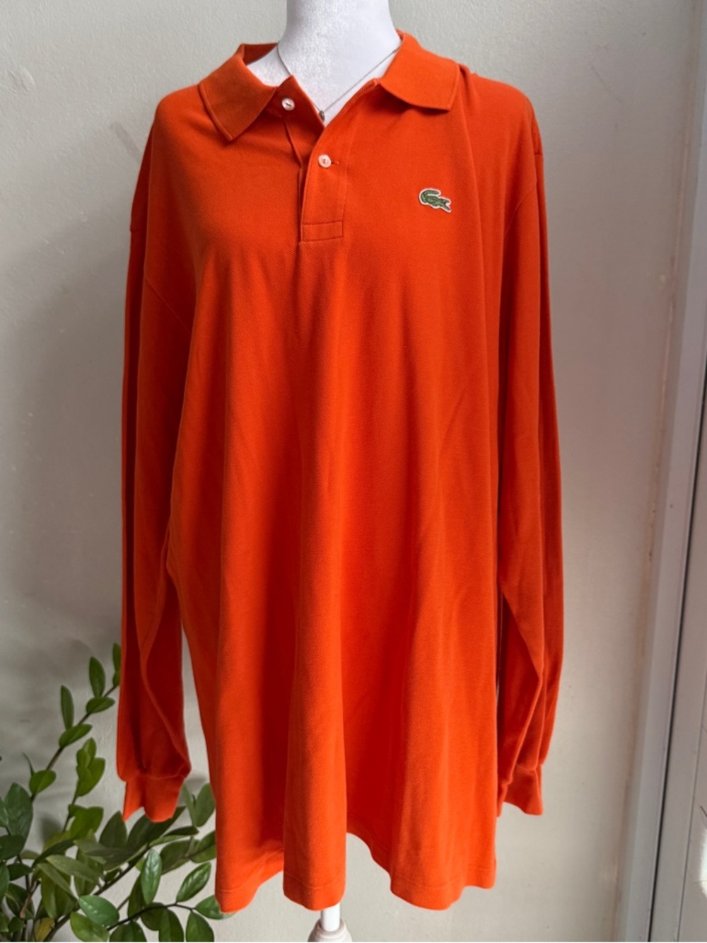 Lacoste Orange Long Sleeve Polo with Green Croc Patch